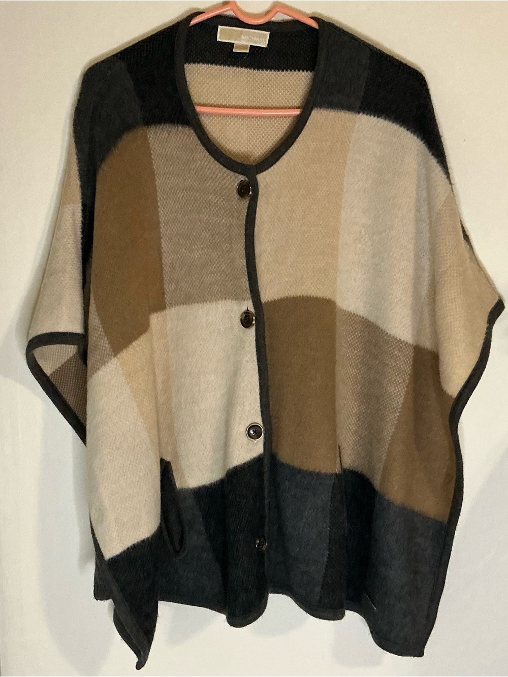 MICHAEL Michael Kors S Oversized Poncho Cardigan Cape Colorblock Fits S-L Snap